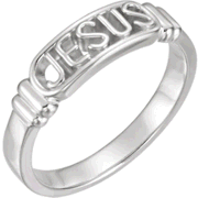 Chastity Ring, R-16611 Gents In The Name of Jesus comes in Yellow Gold, White Gold and Sterling Silver