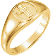 Chastity Ring, R-16612 Gents The Rugged Cross  comes in Yellow Gold, White Gold and Sterling Silver