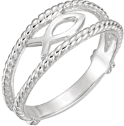Chastity Ring, R-7020 Ladies Ichthus (Fish) comes in Yellow Gold, White Gold and Sterling Silver