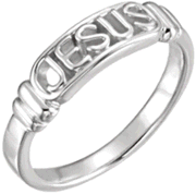 Chastity Ring, R-16611 Ladies In The Name of Jesus comes in Yellow Gold, White Gold and Sterling Silver